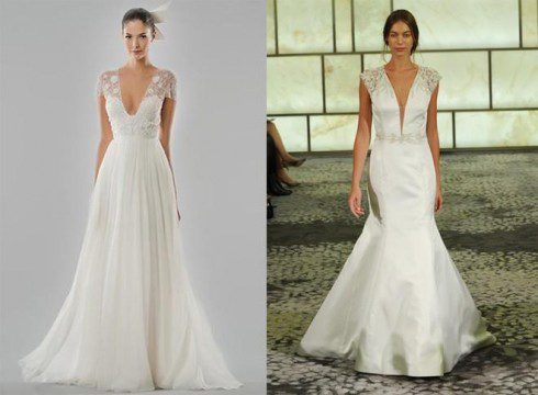 váy cưới cổ chữ v