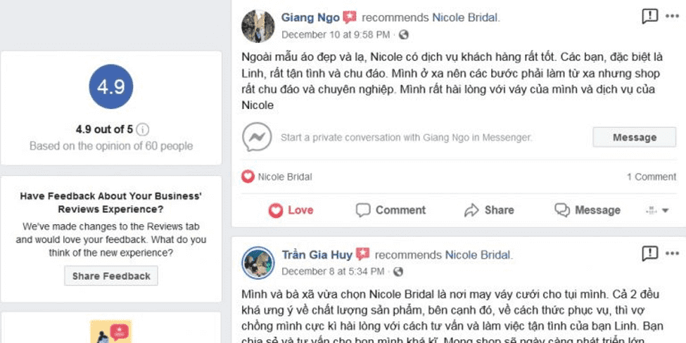 đánh giá khách hàng may váy cưới
